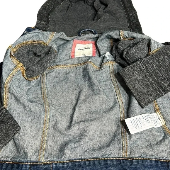 Abercrombie kids M/12, denim jacket. Distressed,multi  media,hood,back to school - Picture 9 of 10